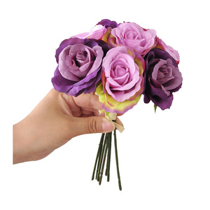 Ramo de Rosas Artificiales de Seda, 7 Tallos, Atado a Mano, Flores para Boda, Color Morado, Rojo, Blanco, Rosa, Champán - Product Image 5