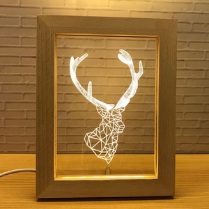 3D LED Table Lampe De Nuit Acrylique Cadre En <span class=keywords><strong>Bois</strong></span> Clair - Product Image 4
