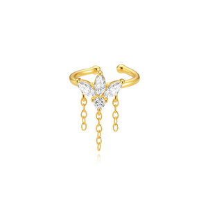 Hypoallergenic 18K Gold Plated S925 Sterling <b>Silver</b> Zircon Plain Branch Shape Minimalist Ear <b>Cuff</b> Adjustable Non-Pierced - Product Image 1
