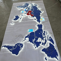 Papan Tanda Peta Dunia 3D Stainless Steel Custom dengan Lampu LED Backlit, Papan Reklame Budaya Perusahaan, Logo Bisnis, Papan Iklan