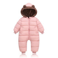 Combinaison d'hiver à capuche pour bébé, design ours, avec garniture en fourrure, pour garçons et filles, manteau chaud pour nourrissons