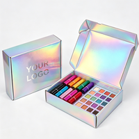 Boîte d'emballage cosmétique portable de luxe avec logo personnalisé, holographique, écologique, boîte cadeau en papier irisé, palette de fards à paupières, rouge à lèvres