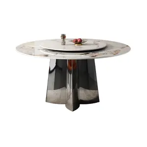 new design modern stainless steel base kitchen two layers round dining table set