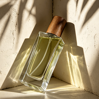 Flacon de parfum rectangulaire en verre transparent de luxe 30ml 50ml 100ml, flacon de parfum vide avec bouchon en bois naturel, logo personnalisé