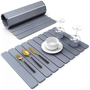 Tapis de séchage rapide pour vaisselle, motif marbre gris, pliable, absorbant l'eau, en terre de diatomée - Product Image 5