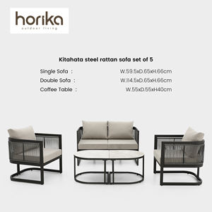 طقم أثاث خارجي للحدائق، مجموعة أريكة مقاومة للماء للفناء، طقم كراسي حديقة من الراتان والمعدن - Product Image 5