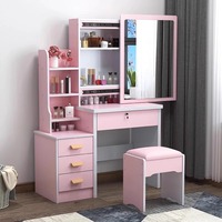 Commode multifonction minimaliste moderne avec miroir Tiroirs de rangement pour maquillage à panneaux en bois de style simple pour la chambre à coucher