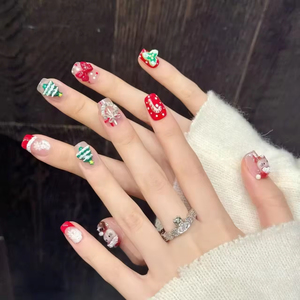<span class=keywords><strong>Uñas</strong></span> postizas rojas de Navidad al por mayor, diseño de pato, reno 3D y lazo francés, 10 unidades, hechas a mano, con embalaje personalizado, efecto brillante - Product Image 2