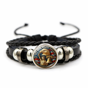 Bracelet en métal tressé patriotique USA 250e anniversaire, réglable, unisexe, toutes <span class=keywords><strong>saisons</strong></span>, avec breloques Statue de la Liberté et Aigle chauve - Product Image 5