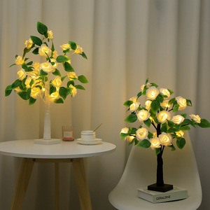 Lámpara de batería USB con árbol de rosas de mesa con luz LED, flor Artificial decorativa para Celebración de vacaciones de Navidad para sala de estar - Product Image 3