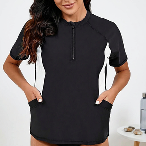 Camiseta Deportiva de Manga Larga para Mujer, Negra, Transpirable, Ecológica, con Cierre Frontal y Bolsillos Laterales, de Secado Rápido, en Poliéster - Product Image 1