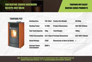 Poêle à granulés de <span class=keywords><strong>bois</strong></span> d'intérieur Tianyang P32 11,2 kW, conception à étanchéité étroite, contrôle Wi-Fi moderne, avec certifications CE ROHS BSCI, chauffage efficace et rapide - Product Image 2