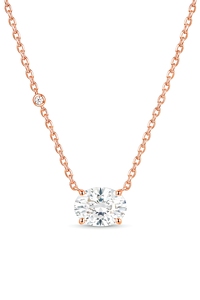 2CT Oval East West Lab Grown Diamond Necklace 14K <b>Solid</b> <b>Gold</b> Solitaire <b>Pendant</b> with 0.30CT Side Diamond Adjustable Chain - Product Image 2