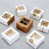 Boîte cadeau en papier kraft blanc robuste 4x4x2,5 pouces avec fenêtre pour gâteaux, biscuits, desserts, portable, finition mate, petite taille pour l'expédition