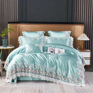 Bộ ga trải giường chất liệu cotton satin cao cấp màu hồng, mềm mại, thêu ren, gồm 4 món, dành cho giường Queen/King - Product Image 5