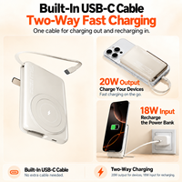 Chargeur portable magnétique 10000mAh avec charge sans fil, support pliable, cordon USB-C intégré, charge rapide 20W PD, batterie externe