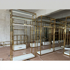 Boutique Store Clothing Display Rack Gold <strong>Clothes</strong> Display Racks <strong>Shelf</strong> for Clothing Shop Retail Metal Garment Display Rack - Product Image 1