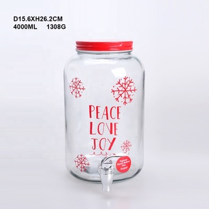 Dispenser per Bevande in Vetro Rotondo da 4L con Coperchio, Stile Classico a Fiocco <span class=keywords><strong>di</strong></span> Neve, Contenitore Grande per <span class=keywords><strong>Acqua</strong></span>, Succo, Tè - Pace, Amore, Gioia - Product Image 2