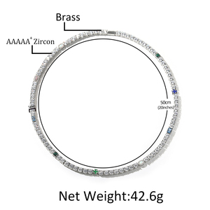 Collier de chaîne de tennis en zircon cubique avec des accents de <span class=keywords><strong>croix</strong></span> d'opale de gemme verte bleue et <span class=keywords><strong>rose</strong></span> en laiton pour femmes et hommes - Product Image 6