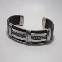 Bracelet manchette ajustable en cuivre plaqué argent, gravé, en cuir PU, classique, pour homme, bijoux chrétiens, best-seller