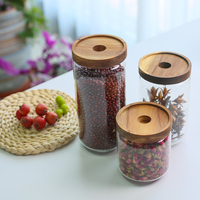 Accessoires de cuisine, bocaux à épices en verre borosilicate de qualité alimentaire avec couvercle en bois d'acacia hermétique