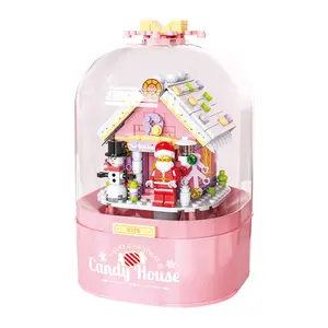 Weihnachts bausteine Spieluhr Mädchen Pink Candy House Weihnachts spielzeug Display Kinderspiel zeug Geschenk