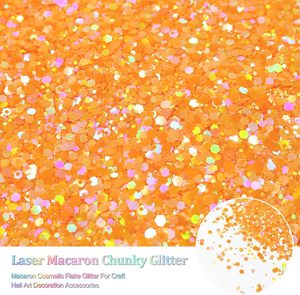 Purpurina gruesa naranja holográfica con forma de hexágono y lentejuela tipo macaron para globos de nieve, vasos, manualidades, resina, festivales, uñas, slime y decoración con efecto rosa - Product Image 2
