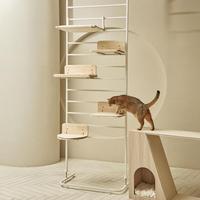 2025 Nouveau design de meubles modernes de luxe pour chats Vente en gros Support en bois de haute qualité avec cadre en métal Perçage mural Offre Spéciale chat