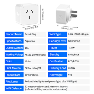 Prise <span class=keywords><strong>Wifi</strong></span> Tuya Argentine 16A, prise intelligente, moniteur de puissance, télécommande, minuterie, compte à rebours, commande vocale, fonctionne avec Alexa et Google Home - Product Image 6