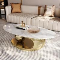 Table basse ovale moderne de luxe en marbre avec structure en acier inoxydable pour salon et maison