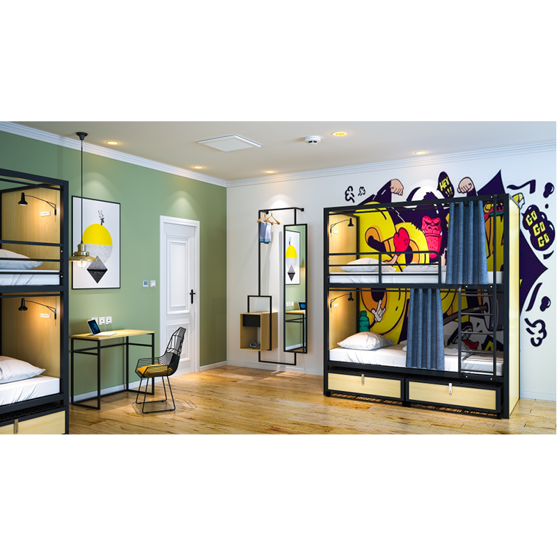 Оптовая продажа, Современная Стальная двухъярусная кровать для школы и школы, с выдвижными ящиками и лестницами