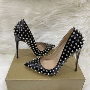 Sandales de grande taille pour femmes, chaussures à bout pointu, cloutées, rivets, nouvelle mode, talons hauts de luxe pour femmes - Product Image 3