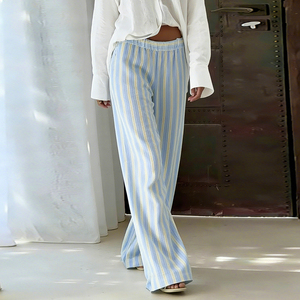 Nouvelle Collection Été 2026 – Pantalon Long Décontracté Antistatique à Rayures et Blocs de Couleurs, Coupe Droite, Taille Élastique - Product Image 5