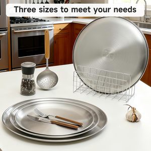 Piatti per Pizza in Acciaio Inox SS304 Lavabili in Lavastoviglie 14cm 17cm 20cm 23cm 26cm 30cm, Vassoi per BBQ, Piatti per Bambini - Product Image 3