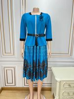 Jupe Plissée de Bureau pour Femme Russe, Jupe Plissée Grande Taille pour Femme Africaine avec Corsage, Robe Imprimée Turquie