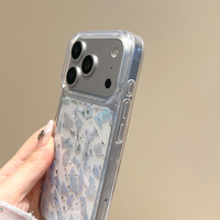 Coque de téléphone irisée avec confettis en éclats de coquillage pour iPhone 18 17 Pro Max 16 15 14 13, avec bracelet perlé style Océan et protection intégrée