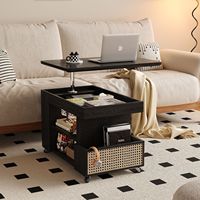 Table basse mobile en bois massif avec fonction relevable, armoire latérale compacte pour petit salon ou canapé