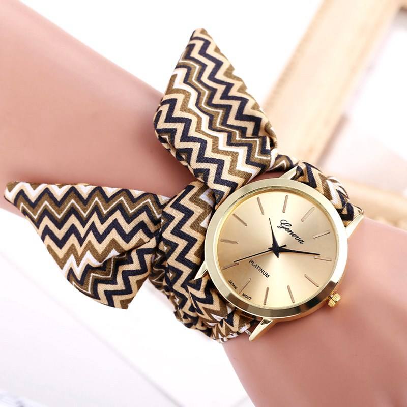 Famous Women Gold Fashion Watches Fabric Quartz Watch Ladies Flower Cloth  WristWatch for Girls Gift