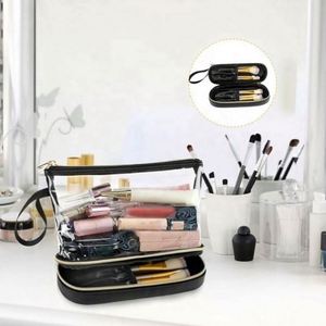 Sac cosmétique transparent en PVC avec fermeture éclair approuvé par la TSA, logo personnalisable, organisateur, résistant à l'eau, portable, style tendance - Product Image 1