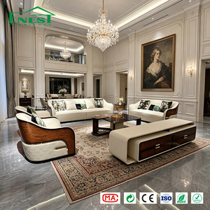 Set di Divani in Vera Pelle di Design Italiano Premium, Arredamento Moderno di Lusso per <span class=keywords><strong>Soggiorno</strong></span> con Finitura Effetto Legno per Hotel 5 Stelle - Product Image 1