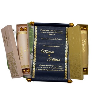 Cổ điển thiết kế sáng tạo lá vàng dập ngọc trai giấy Scroll cán Thiệp mời đám cưới với hộp độc đáo tua đóng gói - Product Image 1