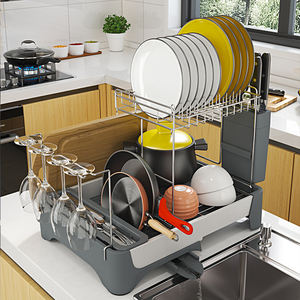 ZXNEWアルミニウム2層調節可能なキッチンツールプレート皿水切りラック家庭用多機能ヒューム乾燥収納ラック - Product Image 4