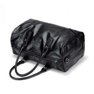Sac en cuir de grande capacité avec fermeture à glissière, fourre-tout de voyage noir, poignée souple unisexe - Product Image 5