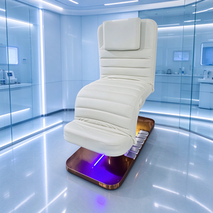 Lit de beauté électrique à 3 moteurs, base en acier inoxydable couleur or rose, avec éclairage d'ambiance LED, lit de massage facial en cuir PU - Product Image 3