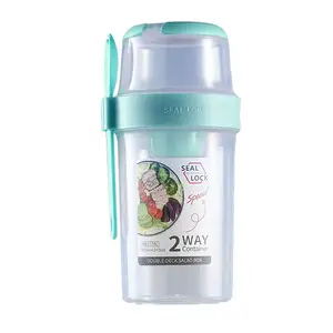 Portable Fruit and Vegetable Salad Plastic Cups, Fresh Salad Shaker Cup Container with Fork & Salad Dressing Holder