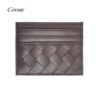 Porte-cartes minimaliste en cuir PU Cossni à motif tressé, protection RFID, étui élégant pour cartes de crédit, plusieurs emplacements pour cartes d'identité