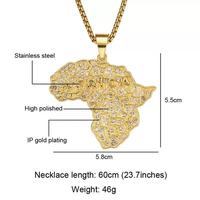 Collier pendentif Carte d'Afrique pavée 2026, Bijou Hip Hop unique et personnalisé, en Acier inoxydable plaqué or 18 carats avec Cristal de glace, pour Femme