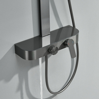 Ensemble de robinetterie de bain et de douche encastrée, finition brossée, avec mitigeur chaud/froid, pommeau de douche pluie rond et douchette à main gris anthracite