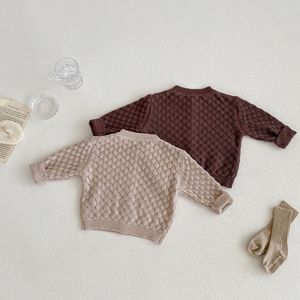 Automne hiver nouveau garçon fille bébé Cardigan tricot pull creux enfants solide manches longues Tops nouveau-né coton manteaux - Product Image 4