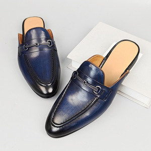 Mocassins Homme Dreamy Stark en Cuir Véritable Sans Talon, à Enfiler, Talon Bas, Mules Décontractées, Couleur Unie Bleue, Chaussures Habillées à Boucle, Tailles 38-46 - Product Image 1